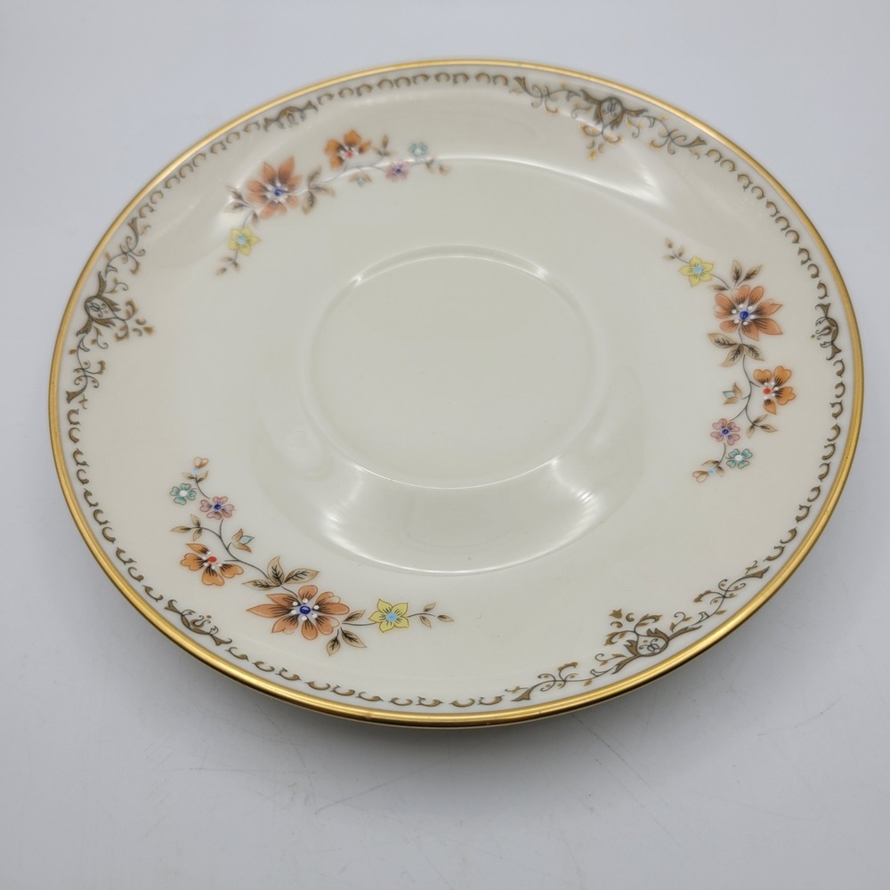 Gorham Fine China Saucer Floral Gold Trim Cream‎ White 6 in
